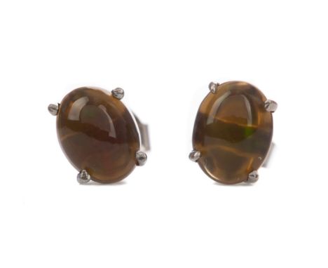 PAIR OF ETHIOPIAN BLACK OPAL EARRINGS, set with cabochon opals, in silver, 1.4g