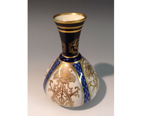 A Macintyre Moorcroft Aurelian ware bottle vase, each underglaze printed in blue with stylised poppy and foliate motifs betwe