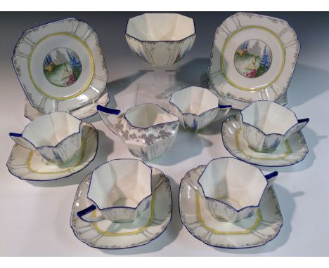 A Shelley Queen Anne part tea service, pattern no. 11607, comprising milk jug, sugar bowl, four teacups, saucers and side pla