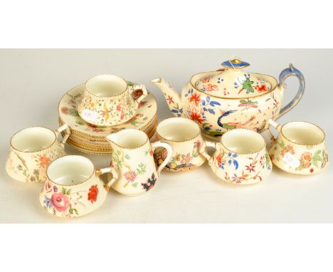 A possibly Locke & Co. Worcester tea service comprising six cups and saucers, together with a similar milk jug and an unassoc