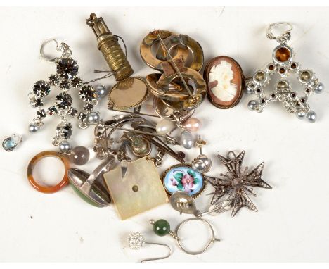A pair of Otazu designer earrings, a silver and jade ring and other jewellery, including silver. 