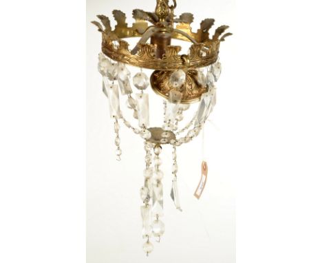 A brass and cut glass basket chandelier, diameter 24cm.  Condition report: No condition report available. 1950s/60s.