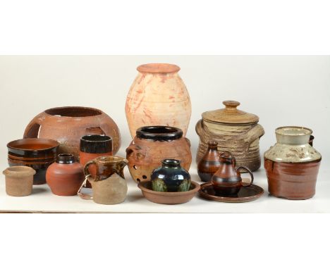 An early Leach terracotta jar together with assorted studio pottery. 