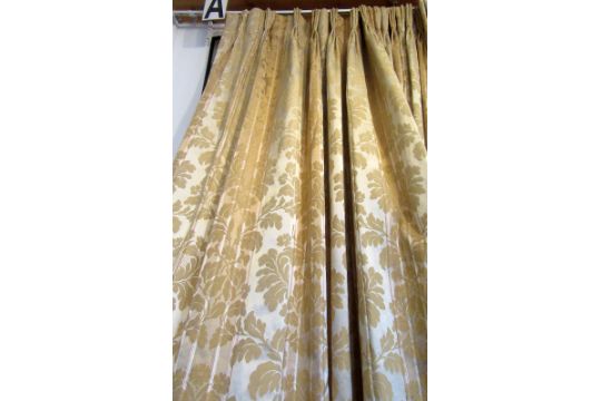 A pair of Zoffany damask silk, blanket interlined, cream/taupe ...