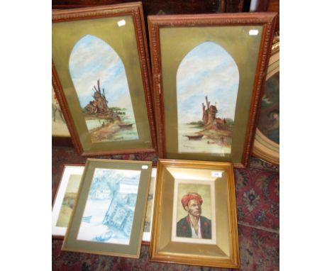 An eastern gentleman 
Watercolour portrait
Together with four works. 