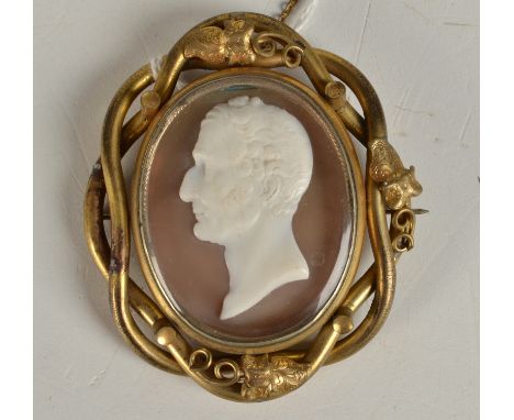 A fine 19th century cameo with a portrait of Wellington, indistinctly signed 'Lerneunier-Dusley' to the back. 