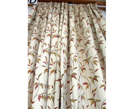 A pair of John Lewis cream and terracotta tapestry curtains with a goblet pelmet, drop 260cm, width each curtain ungathered 3