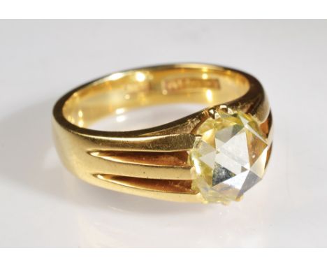 An 18ct gold solitaire rose cut diamond ring by A.W. Crosbee & Sons Ltd. Diamond diameter approximately 8mm, the stone in dee