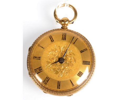 A small 18ct gold keyless pocketwatch the movement signed 'William Bennett Truro' with gilt open face the engine turned case 