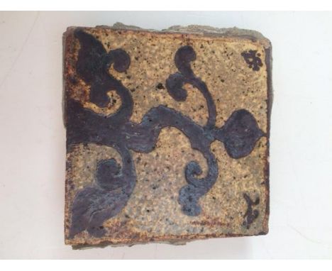 A Bernard Leach foliate tile, 10 x 10cm. 