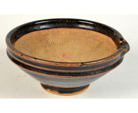 A Leach pottery stoneware tenmoku glazed mortar bowl attributed to Bernard Leach, indistinct marks, diameter 19cm. 
