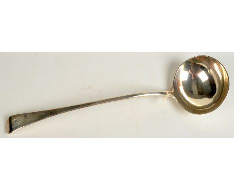 A George III Old English patterned silver soup ladle, London 1802, 6oz.  Condition Report: 1 very slight dent in bowl.