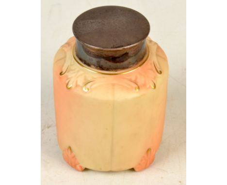 A Worcester Locke & Co. blush ivory tea caddy with silver cap, hallmarked Birmingham 1902,  height 10cm.   Some surface abras