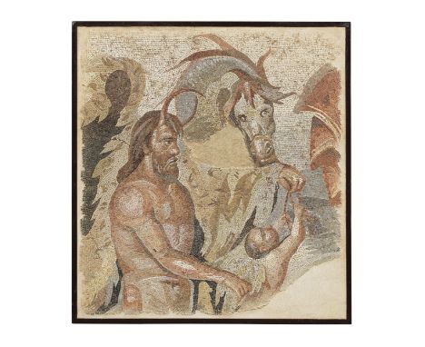  A Roman marble mosaic panel Circa 2nd-4th Century A.D.Comprised of delicate polychrome tesserae in shades of cream, grey, br