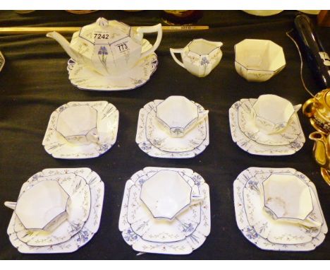 SHELLEY FLORAL TEA SERVICE. Shelley floral tea service on white ground, Rd 723404, twenty pieces