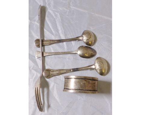 HALLMARKED SILVER ITEMS. Quantity of hallmarked silver items including condiment spoons, napkin rings and pickle fork