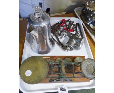 COLLECTABLE ITEMS. Tray of collectable items including postal scales, keys etc