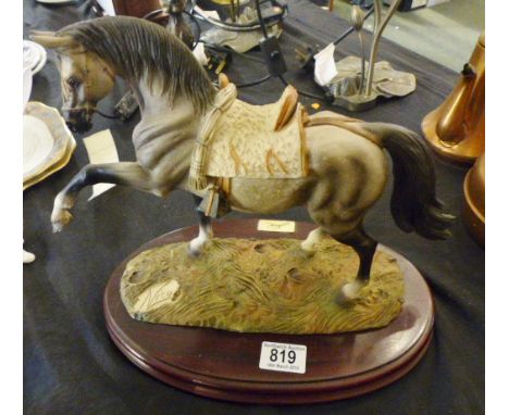 HORSE FIGURINE SIGNED NICO. Glazed ceramic figurine of a horse on plinth, signed Nico H ~ 28cm