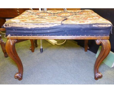 STOOL. Walnut framed tapestry stool