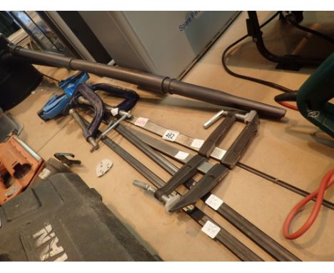 Four sash clamps and two G clamps