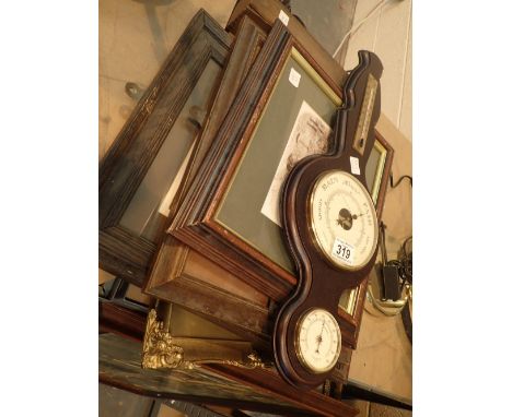 Small modern banjo style barometer / weather station four framed and glazed prints mainly farming related and a part set of d