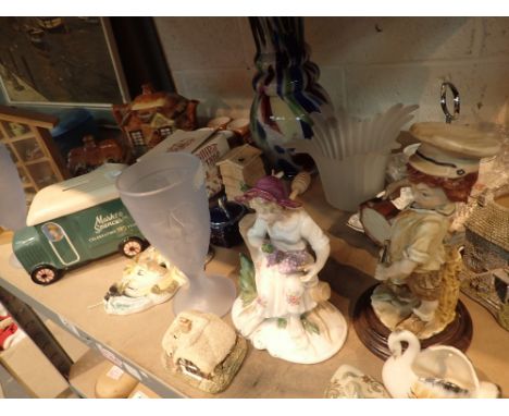 Shelf of mixed ceramics and glass including cottage ware murano vase etc 