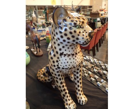 Large Italian Favaro ceramic leopard figurine H: 50 cm