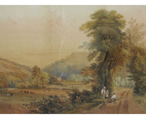 ENGLISH SCHOOL, circa 1850 A Wooded Landscape with figures by the side of a track watercolour 17 x 20in (43.2 x 50.8cm); and 