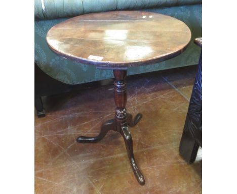 An antique fruitwood circular Tripod Table on turned column 23in D x 28in H