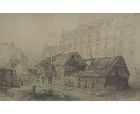 FRENCH SCHOOL, 1889 ’Rue Boinod(a) La Chapelle (Paris) 6 Fevrier 89’ pencil sketch 9 x 13 1/2in (22.8 x 34.3cm)