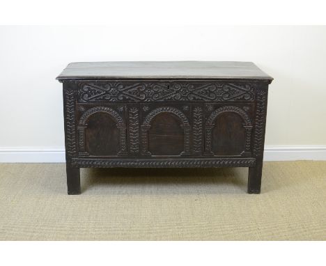 A 17th Century oak arch carved Coffer, 4ft wide