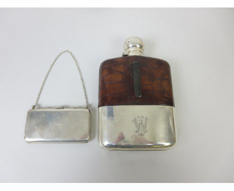 An Edward VII silver and crocodile skin mounted glass Spirit Flask engraved initials, Sheffield 1936 and a George V combined 