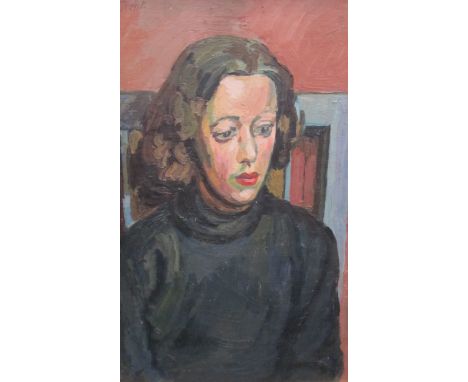 ‡DUNCAN GRANT (1885-1978) Portrait of Miss Holland, seated in  a blue Chair oil on canvas laid down on panel 24 1/4 x 15in (6