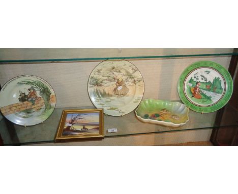 Royal Doulton "The Gallant Fishers" plate, and another signed NOKE, a Wedgwood motto ware fisherman "IN A FIX", etc. (one she