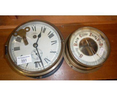 Smith Astral brass ship's clock and similar barometer (A/F)