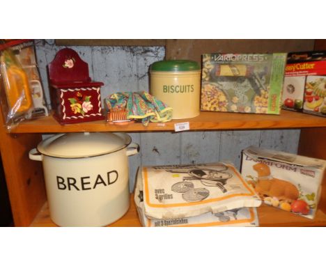 Enamel bread bin and other kitchenalia