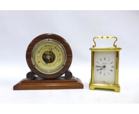 A Bayard French 8-day brass and glass sided  brass Bayard  carriage clock and a Deco style barometer (2) 