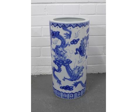 Chinese blue and white dragon stick stand, 23 x 46cm. 