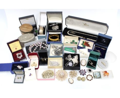 A collection of vintage and later costume jewellery together with some silver jewellery to include a silver stiff hinged bang
