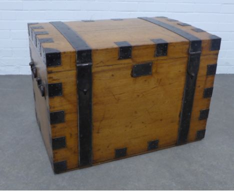 A late 19th century iron bound silver chest, / trunk, 84 x 58 x 56cm. 