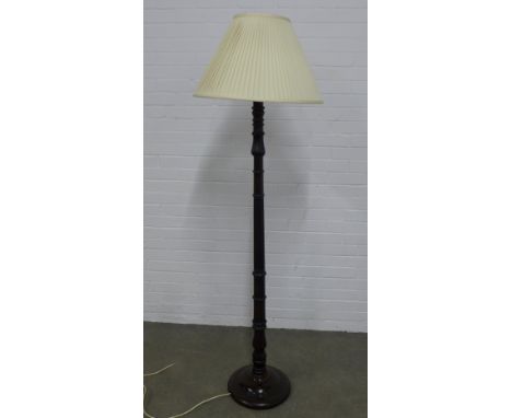 Mahogany standard lamp and shade, 170cm. 