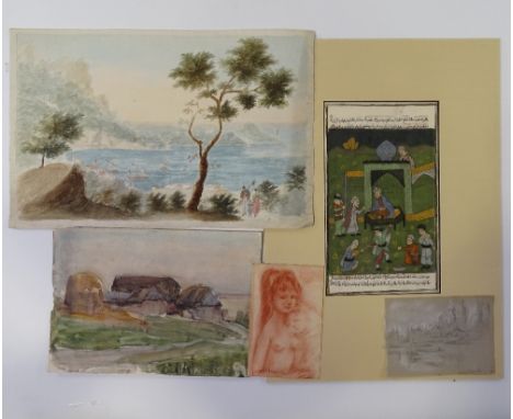 Folder of 19th and 20th century watercolours and drawings, in excess of 45.

condition varies, some pages torn from sketch bo