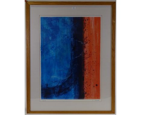 Denise Duplock, pair of contemporary abstract, signed lithograph prints, titled "Ischia" and "Elba" both 23" x 32", modern oa