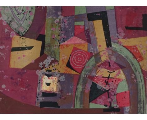 Irma Bamert (born 1925), lithograph, abstract 32/150, signed and dated 1990, 16" x 20", framed

Glass is chipped, image in go