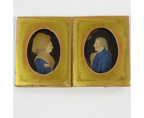 Pair of 18th century watercolour portrait minatures on paper, 3.5" x 2.5", framed

Both images have been cut to fit in oval f