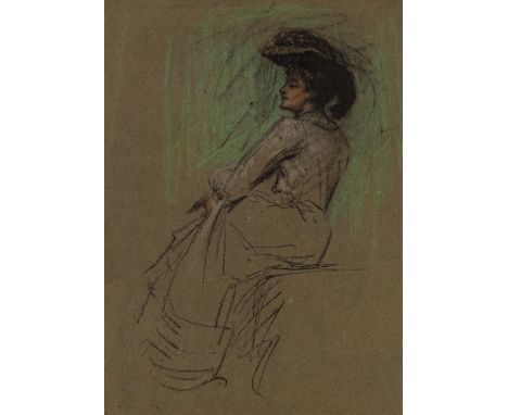 Circle of Laura Knight, charcoal / chalk portrait of an Edwardian Woman in profile, unsigned, 10" x 14", framed

Crease to pa