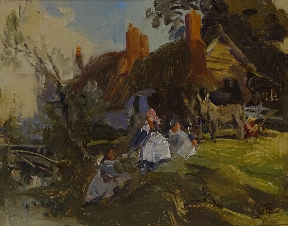 John Richard Townsend, impressionist oil on board, farmyard scene