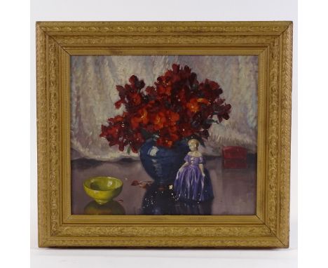 Edward Hartley Mooney, oil on canvas, still life study of flowers and ceramics, signed, 14" x 18", framed

Paint flakes missi