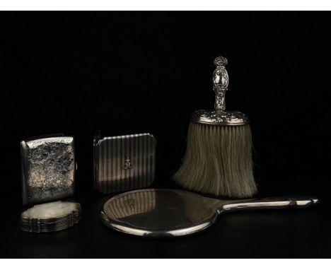A collection of hallmarked silver to include an engraved cigarette case by Joseph Gloster Brimingham 1927, an engine turned g