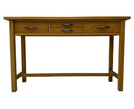 Laura Ashley - contemporary light oak console table, rectangular top over four drawers, on rectangular supports united by str